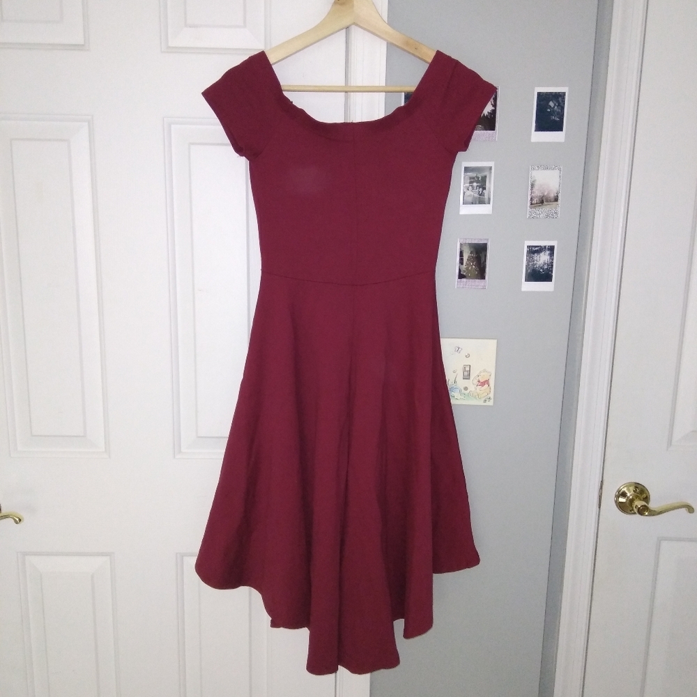 Burgundy Windsor Off the Shoulder Low High Dress - Picture 5 of 5